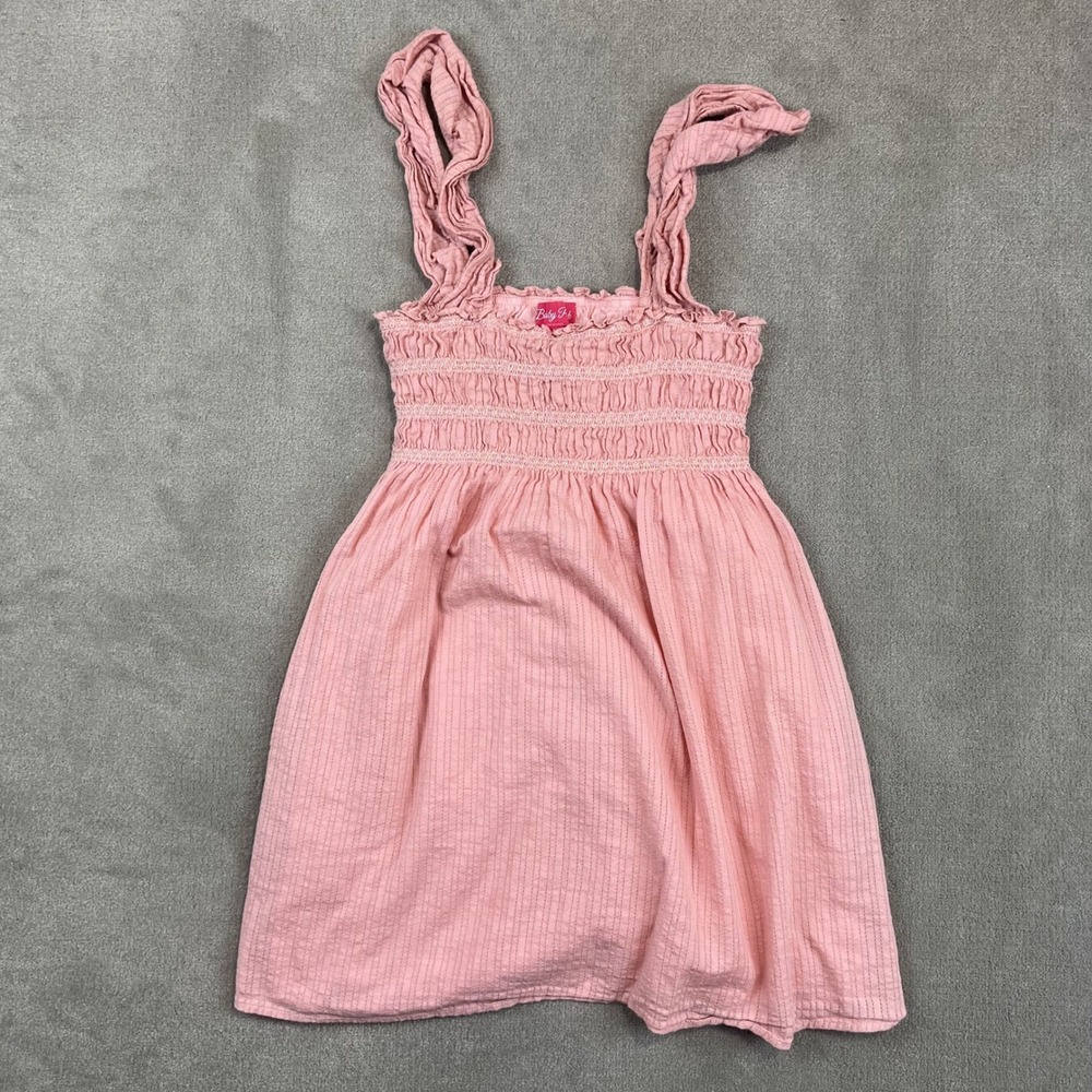 Baby Pink Size M Smocked Mini Dress Cottagecore Ruffle Strap Cotton Dobby Stripe